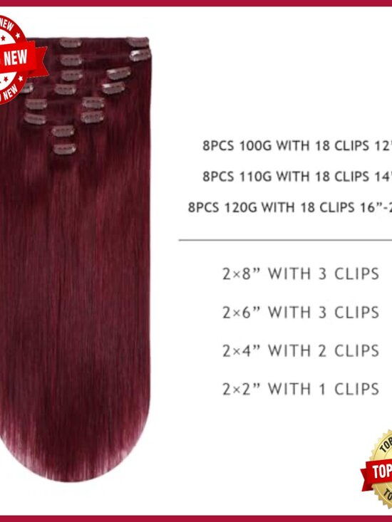 20-Inch Clip-In Human Hair Extensions, 8-Piece Set, Double Weft, Remy Hair main image 5